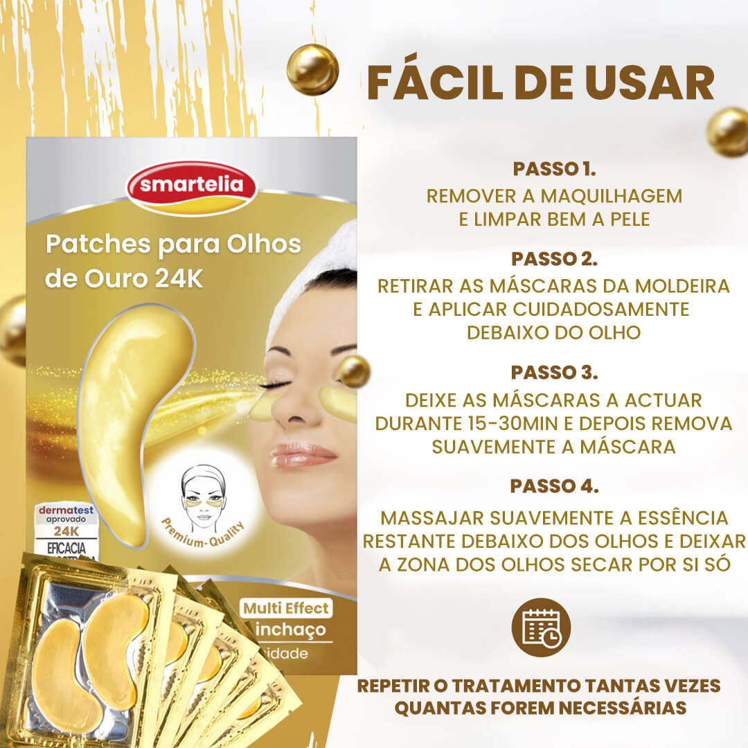 Almofadas para Olhos de Colágeno e Ouro 24K